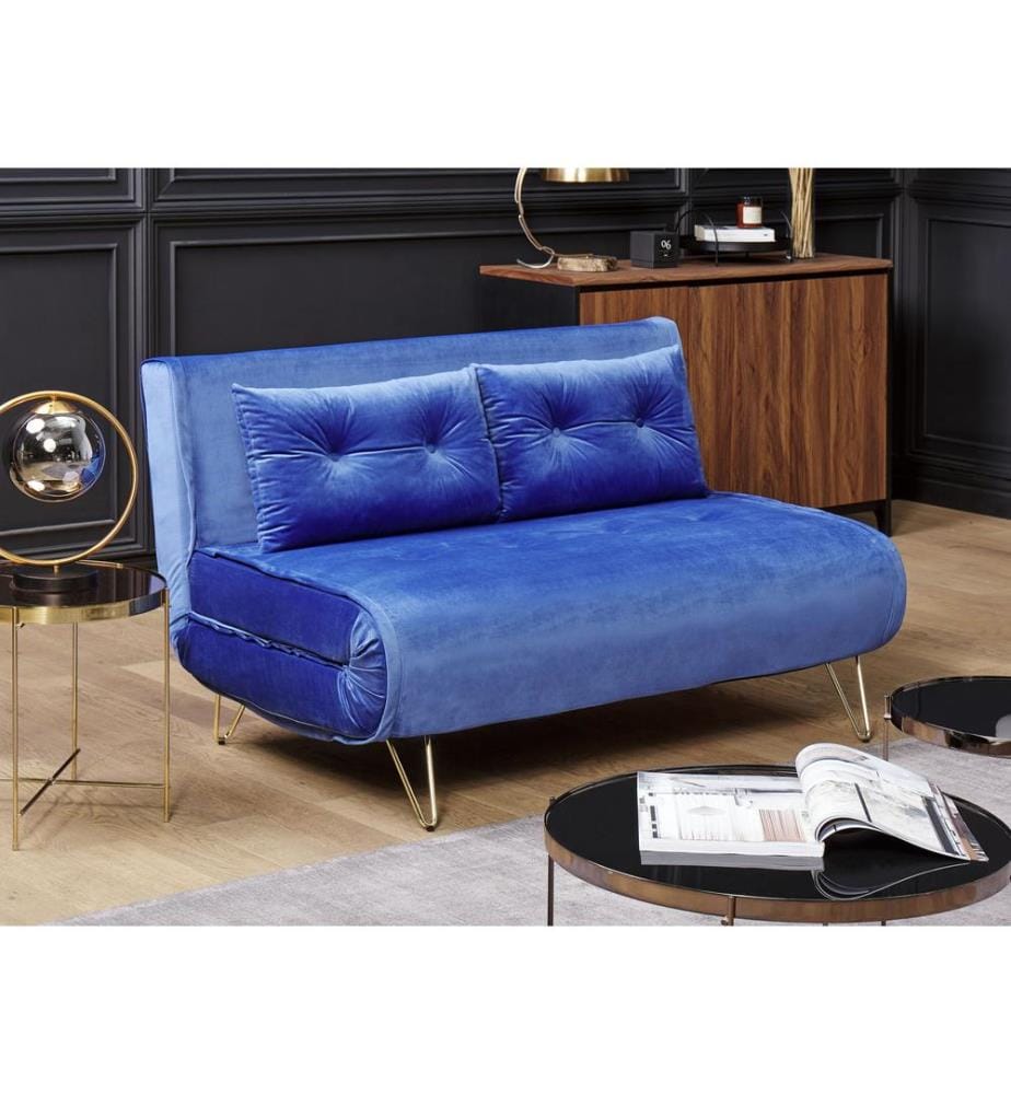 Schlafsofa 2-Sitzer VESTFOLD Samtstoff Marineblau