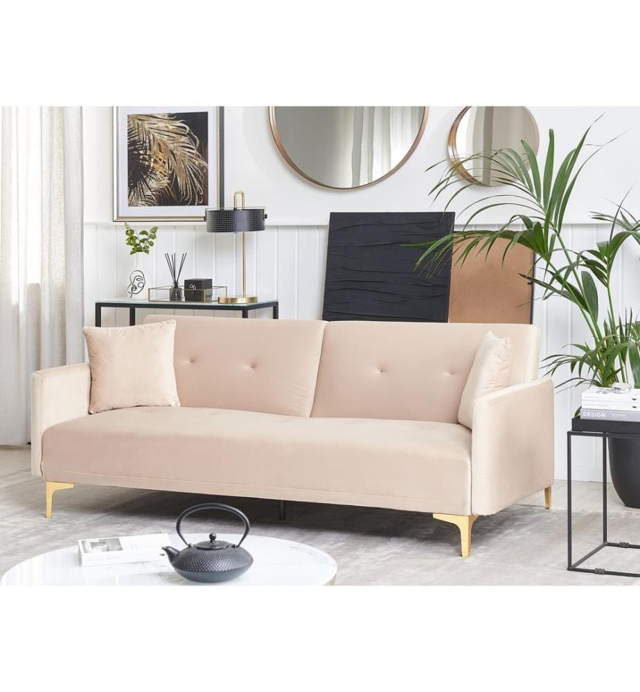 Divano letto 3 posti LUCAN Velluto Beige
