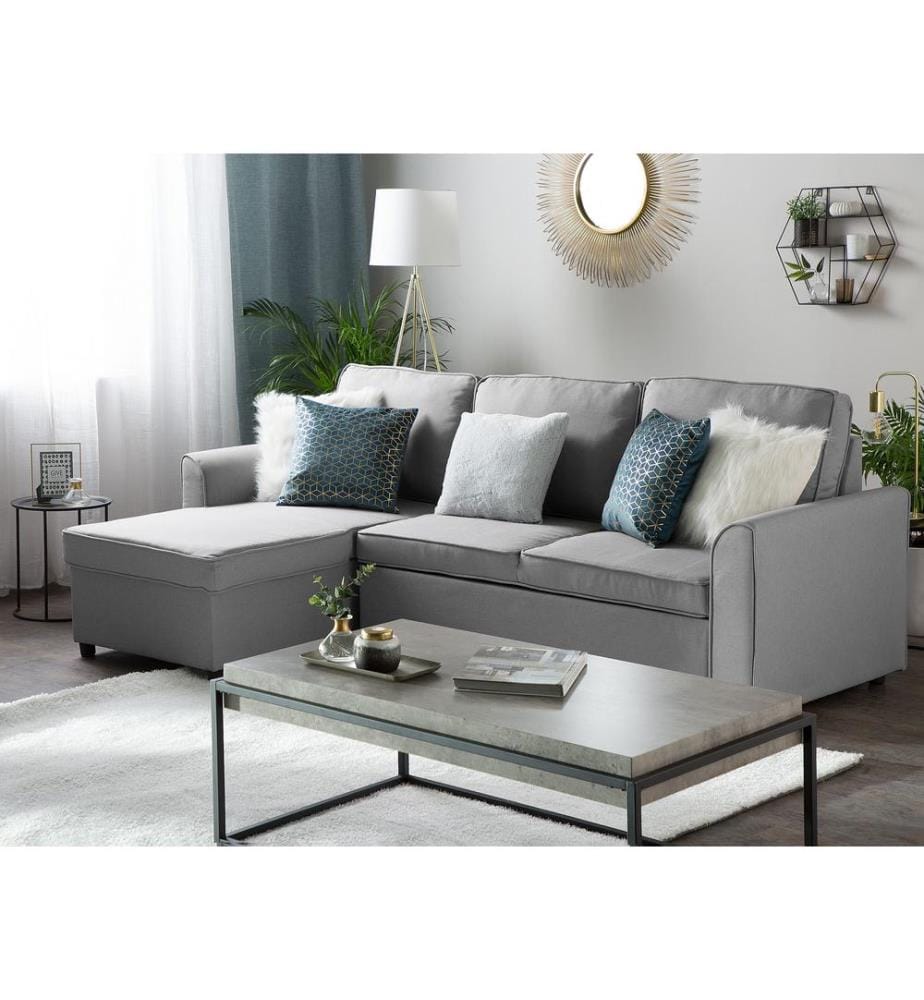 Corner Sofa Bed 3 Seater NESNA Fabric Light Grey with Storage Right Hand