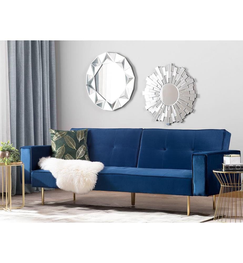 Schlafsofa 3-Sitzer VISNES Samtstoff Marineblau