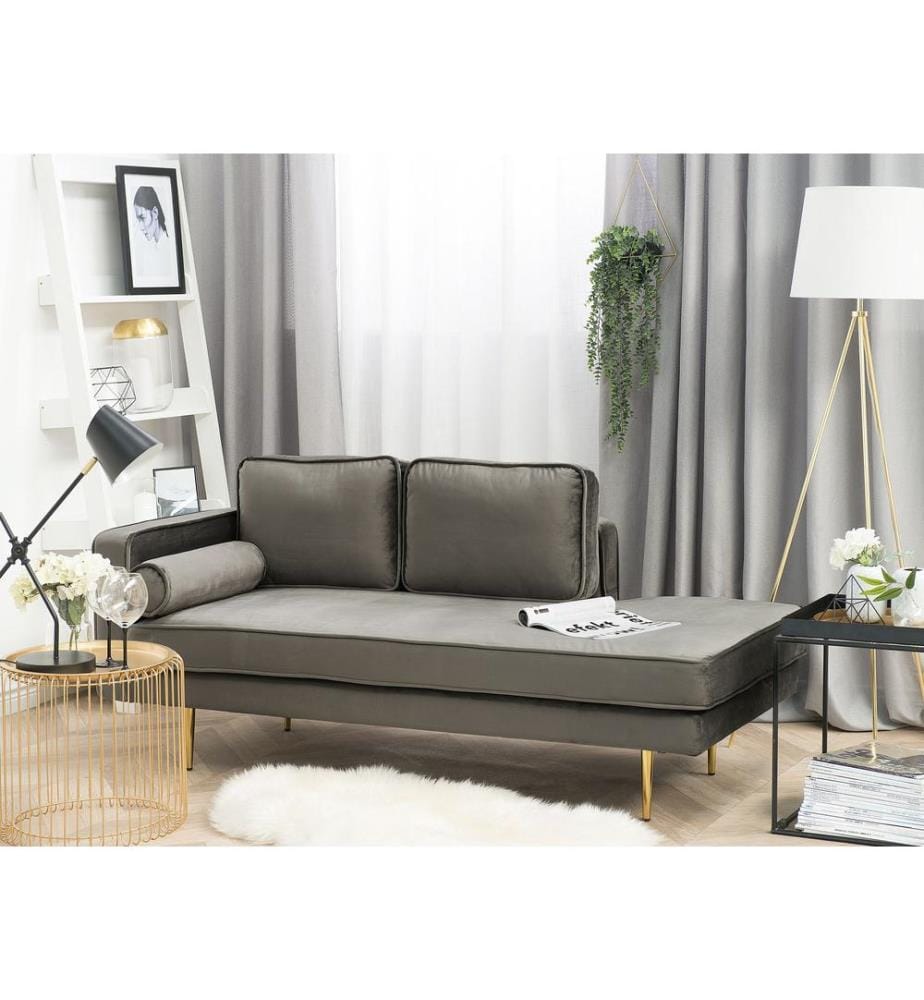 Linksseitige Chaiselongue MIRAMAS Samtstoff Taupe