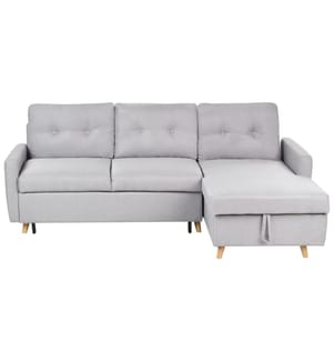 Canapé-lit d'angle 4 places FLAKK Tissu Gris clair avec rangement Côté gauche