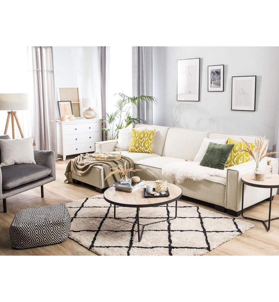Eckschlafsofa 3-Sitzer ROMEDAL Stoff Beige rechtsseitig