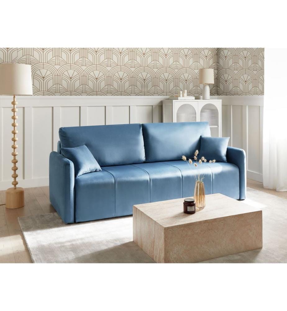 Schlafsofa 3-Sitzer EGGE Samtstoff Blau