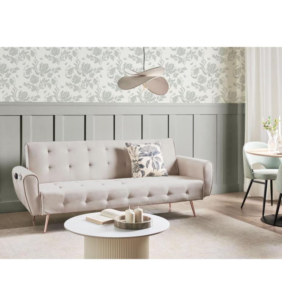 Divano letto SELNES Velluto Beige chiaro 3 posti