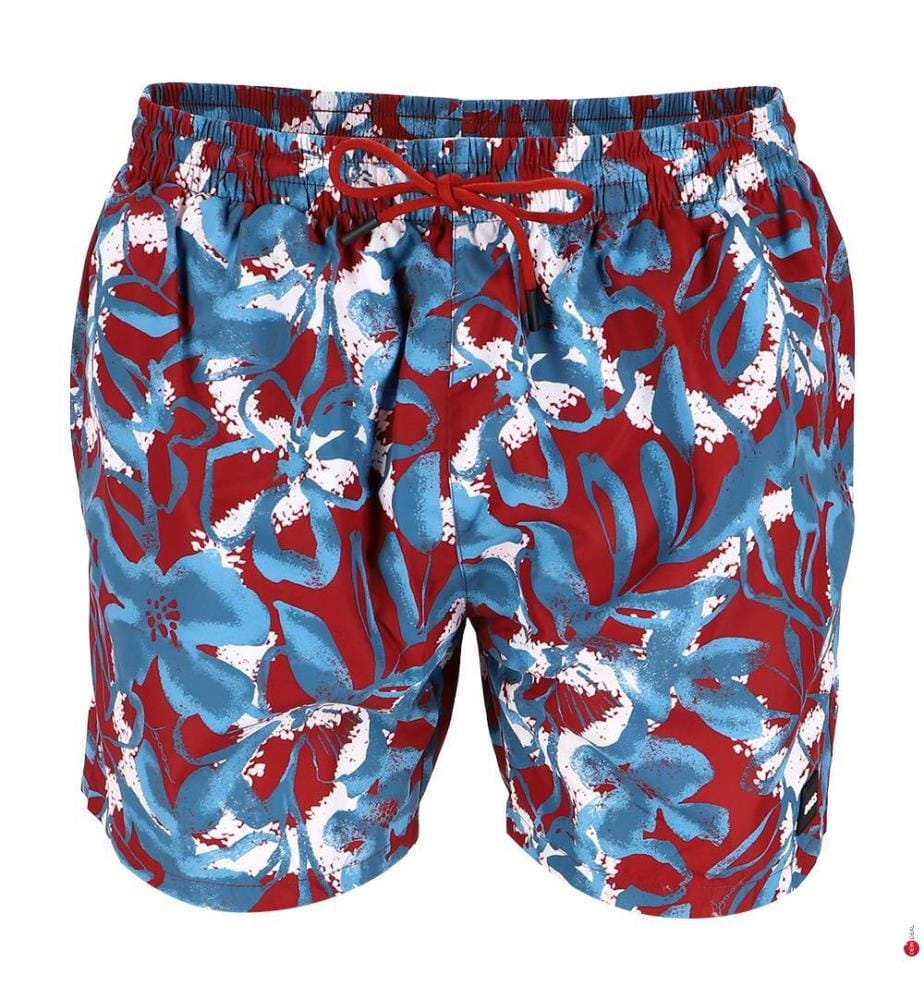 Pantaloncini da bagno con stampa integrale e logo - Rosso