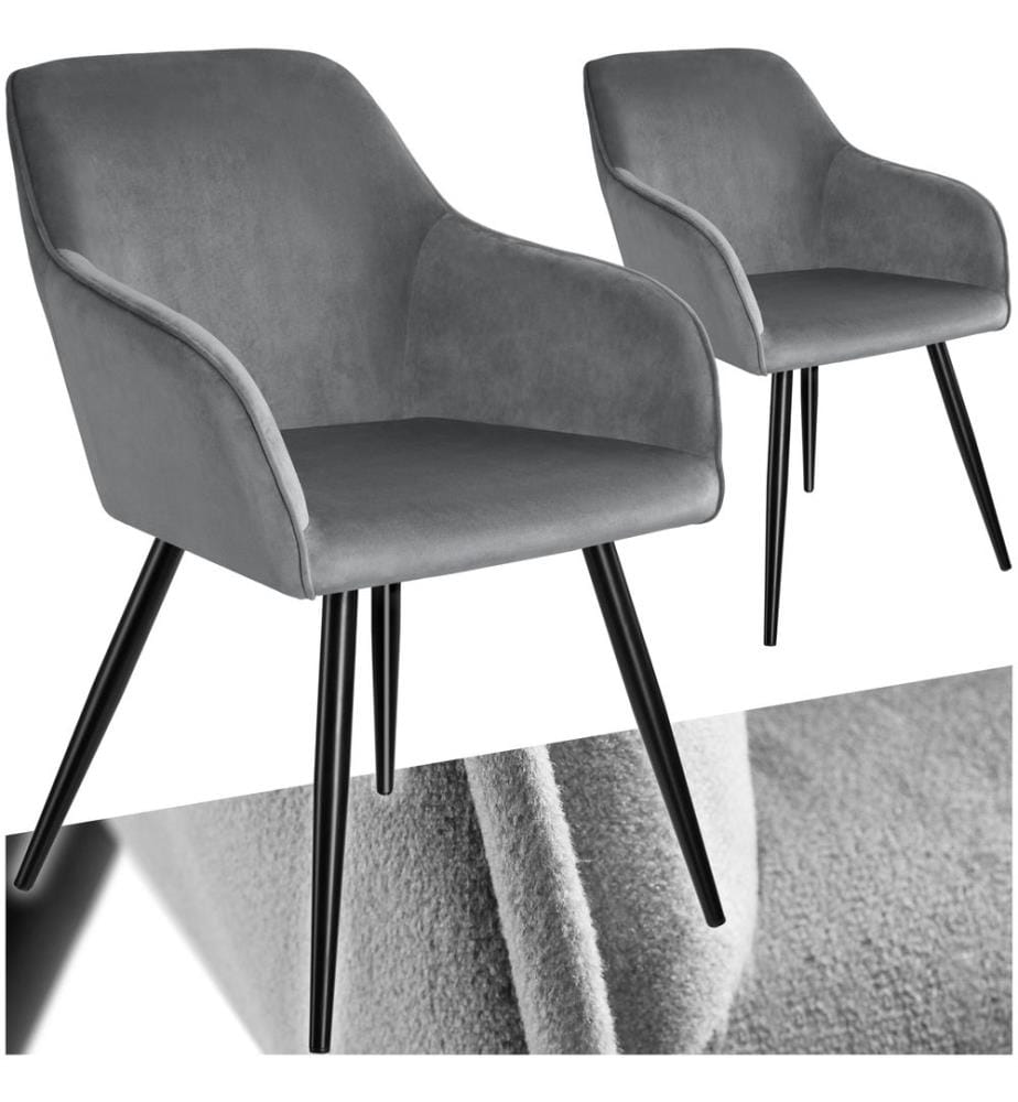 Stuhl Marilyn Samtoptik, schwarze Stuhlbeine - grauschwarz, 2er Set