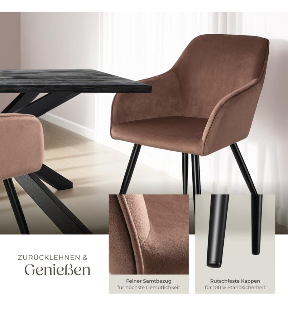 Stuhl Marilyn Samtoptik, schwarze Stuhlbeine - braunschwarz, 2er Set