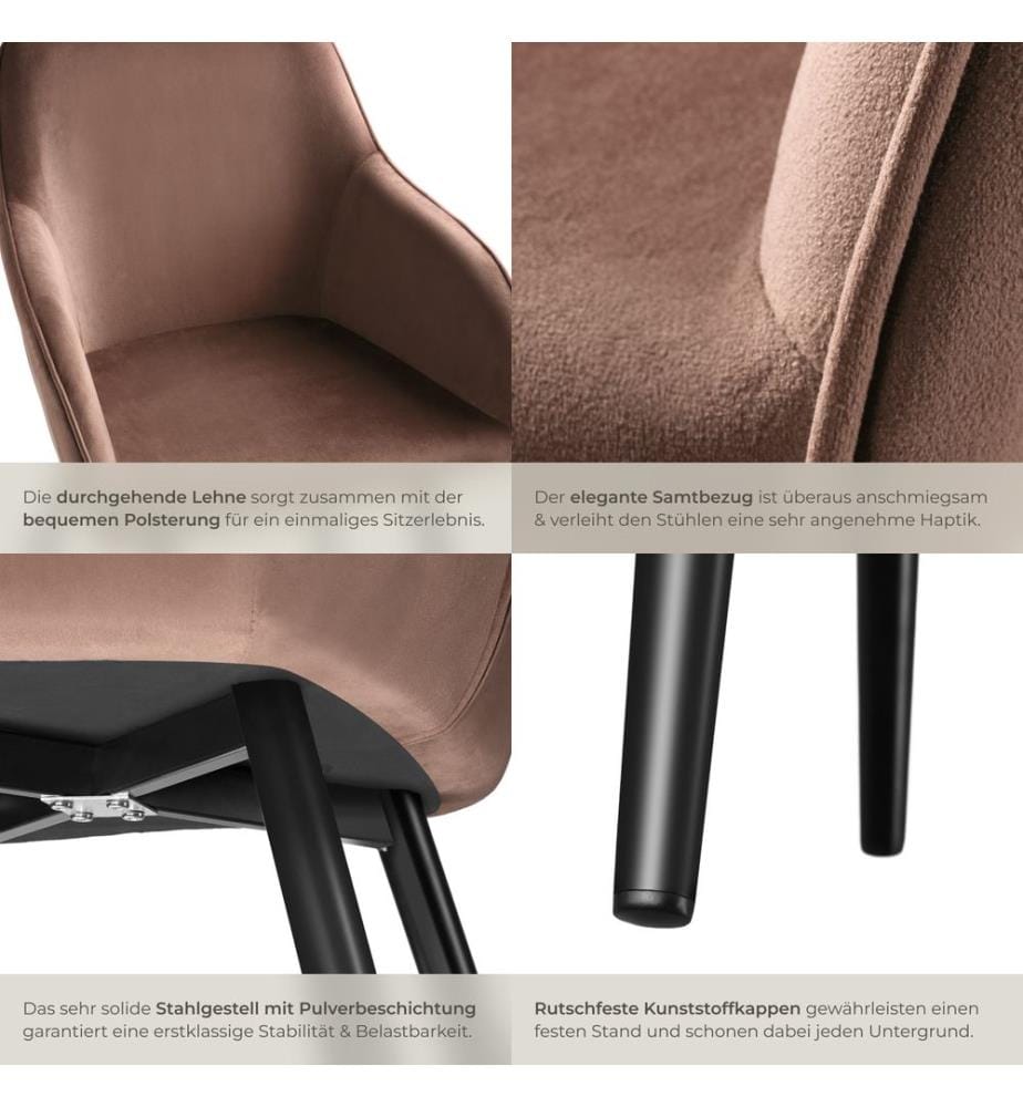 Stuhl Marilyn Samtoptik, schwarze Stuhlbeine - braunschwarz, 2er Set