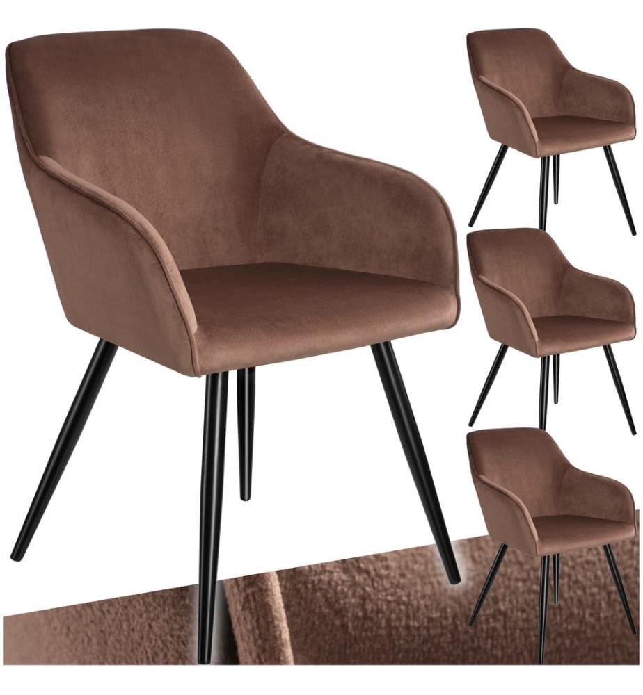 Stuhl Marilyn Samtoptik, schwarze Stuhlbeine - braunschwarz, 4er Set