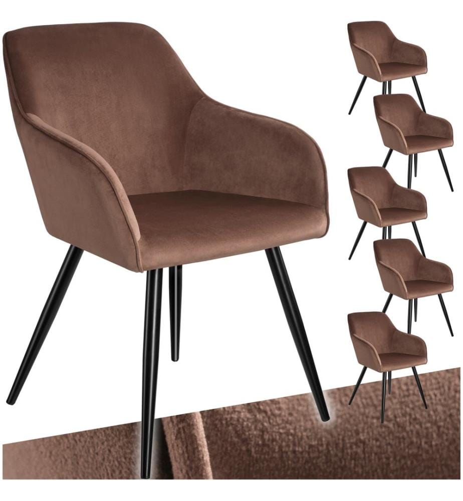 Stuhl Marilyn Samtoptik, schwarze Stuhlbeine - braunschwarz, 6er Set