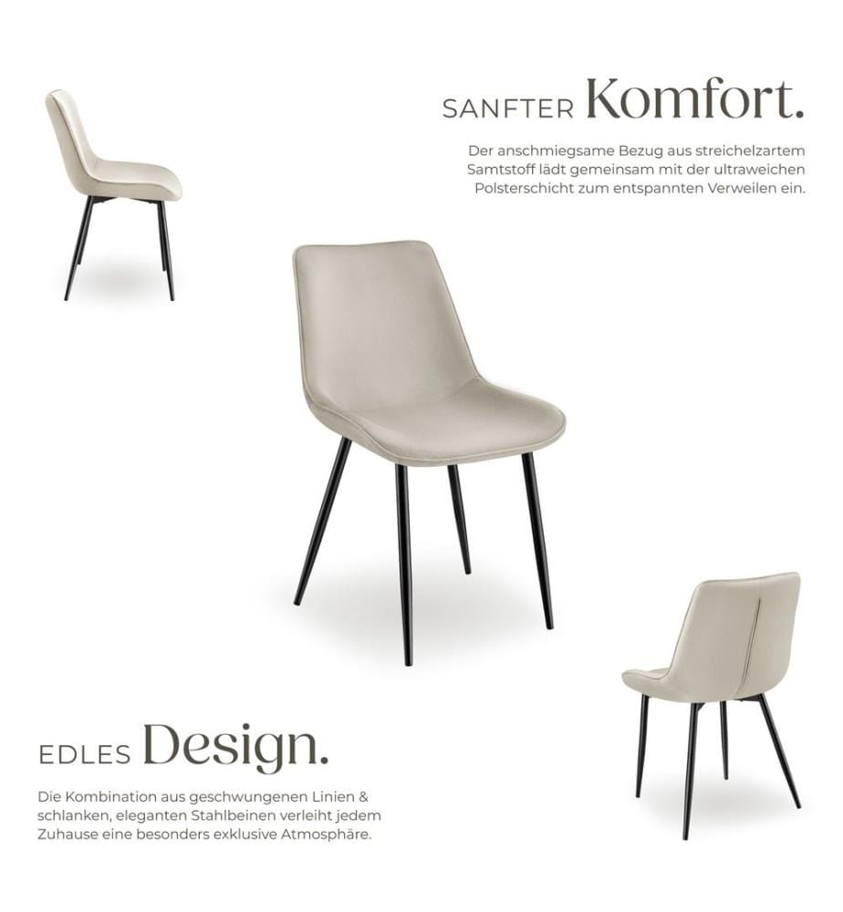 Set Stuhl Monroe Samtoptik - creme, 2er Set
