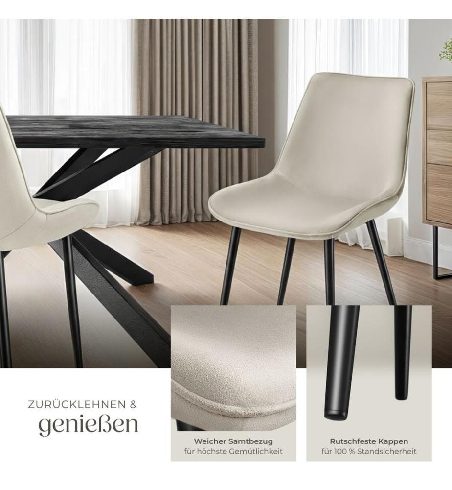Set Stuhl Monroe Samtoptik - creme, 2er Set