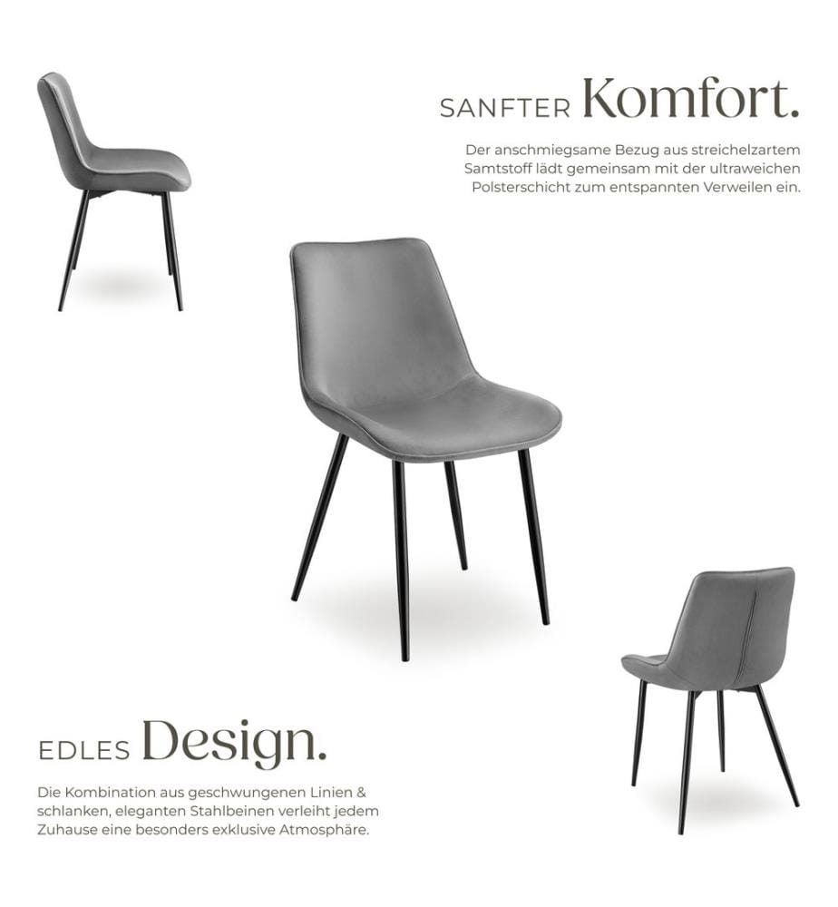Set Stuhl Monroe Samtoptik - grau, 4er Set