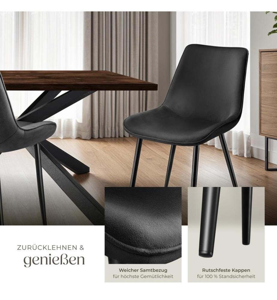 Set Stuhl Monroe Samtoptik - schwarz, 6er Set