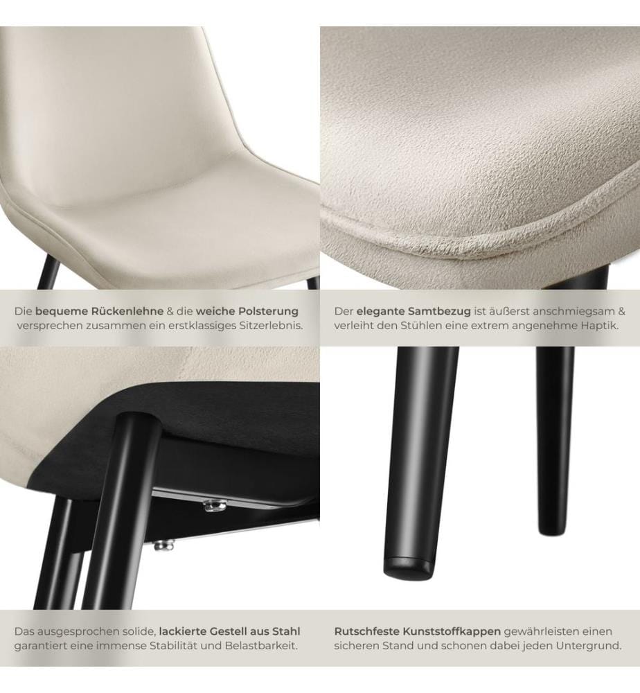 Set Stuhl Monroe Samtoptik - creme, 4er Set