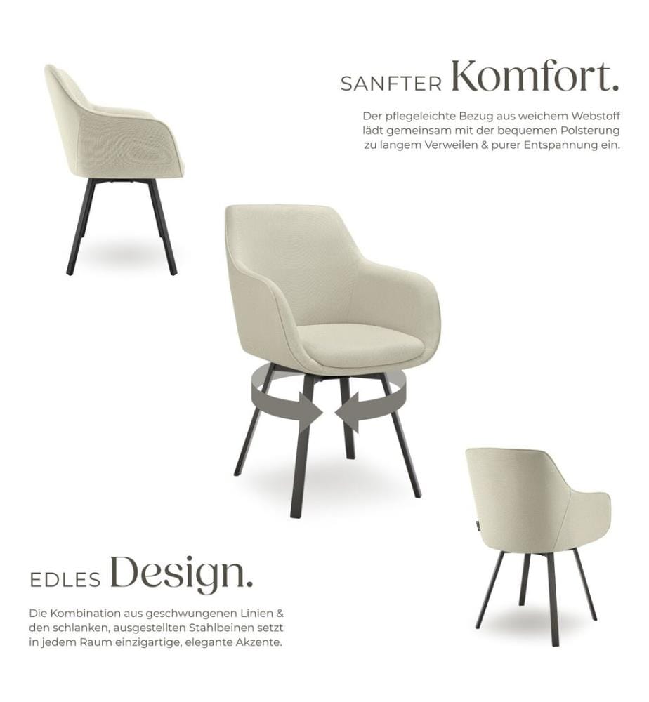 Poltrona girevole Alicon, imbottita - greige, Set di 4