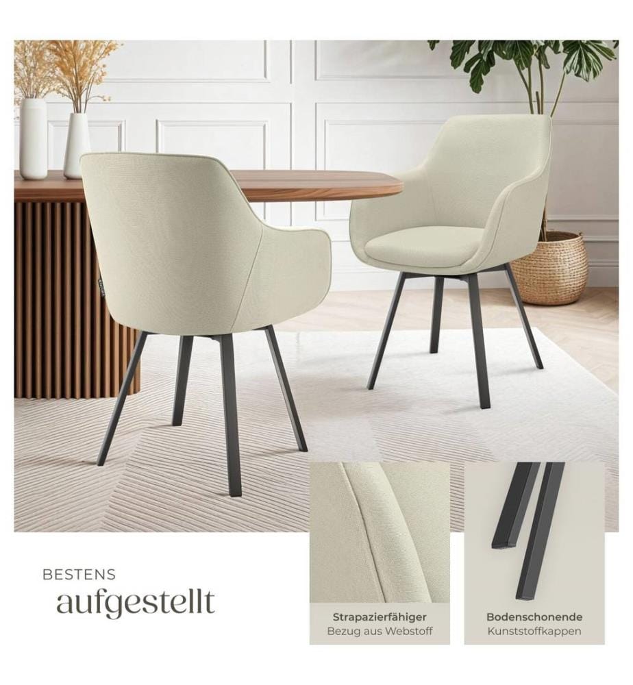 Poltrona girevole Alicon, imbottita - greige, Set di 4
