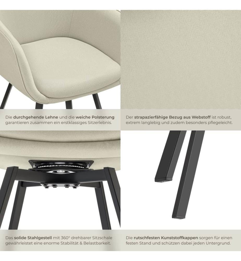 Poltrona girevole Alicon, imbottita - greige, Set di 4