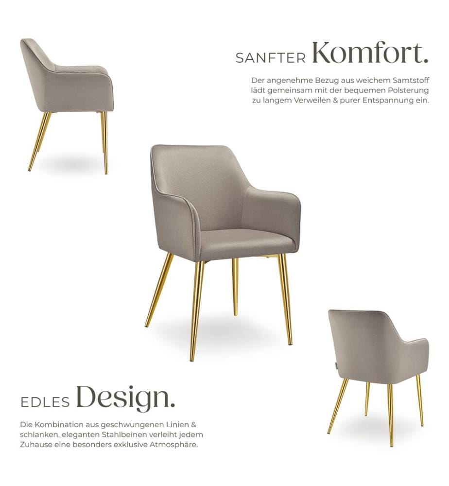 Fauteuil AVANE aspect velours, rembourré - taupe, Lot de 4