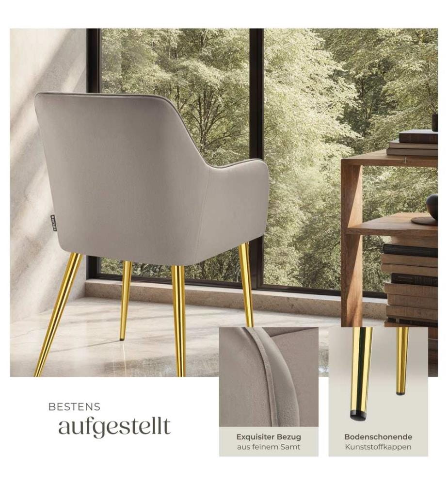 Fauteuil AVANE aspect velours, rembourré - taupe, Lot de 4