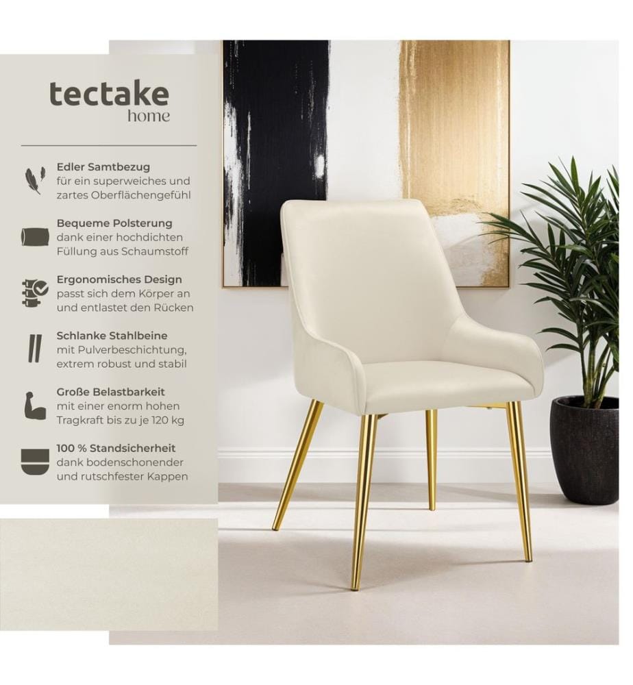 Polsterstuhl Avane, Samtoptik, Belastbarkeit 120 kg - beige, 4er Set