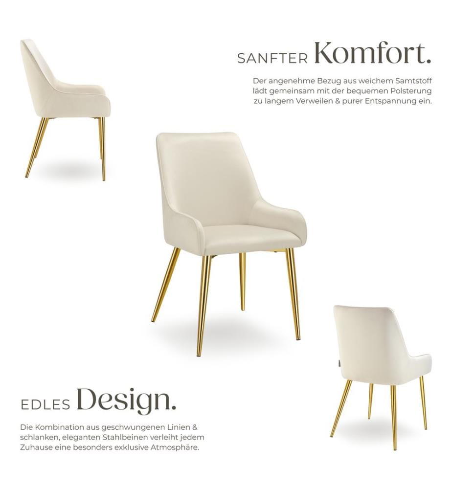 Polsterstuhl Avane, Samtoptik, Belastbarkeit 120 kg - beige, 4er Set