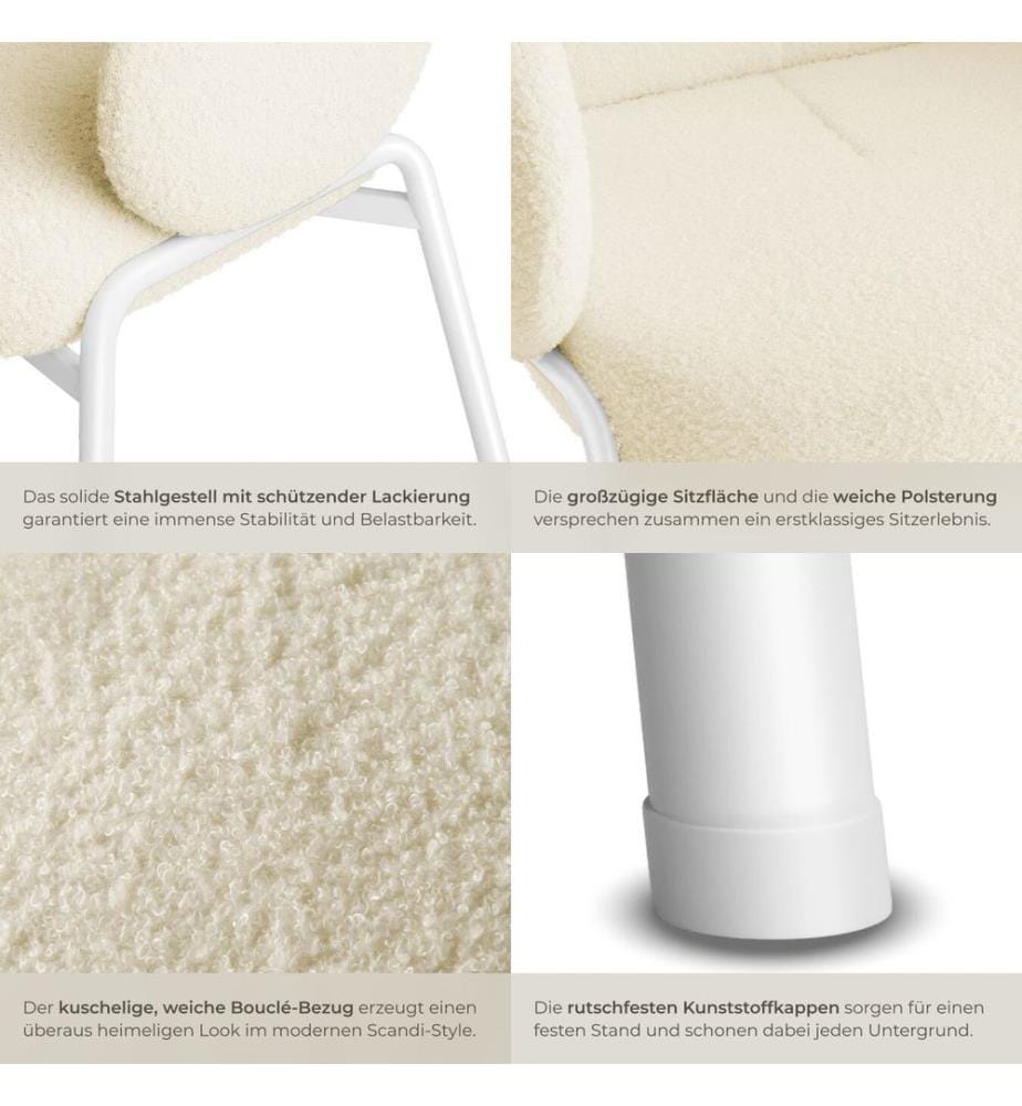 Stuhl Scandi gepolstert, Bouclé-Stoff - creme, 4er Set