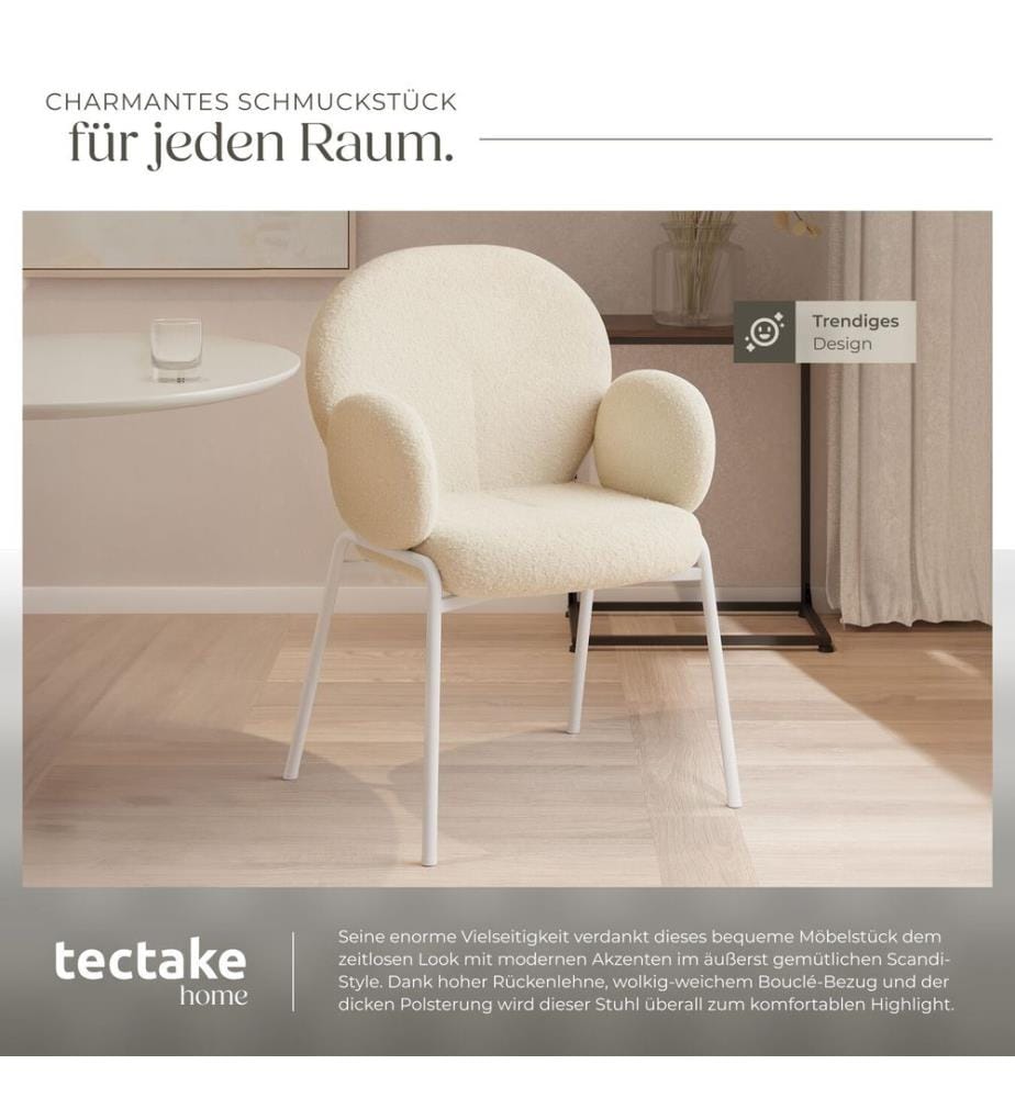 Stuhl Scandi gepolstert, Bouclé-Stoff - creme, 4er Set