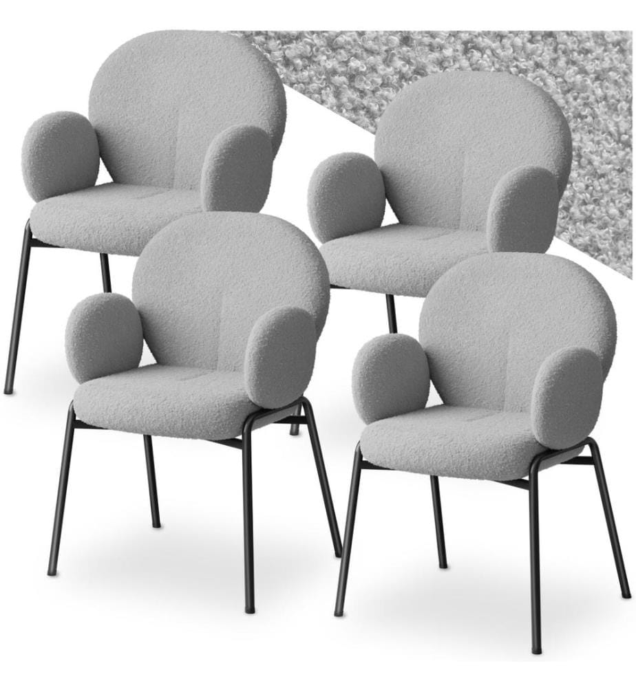 Stuhl Scandi gepolstert, Bouclé-Stoff - hellgrau, 4er Set