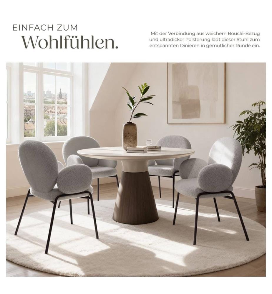 Stuhl Scandi gepolstert, Bouclé-Stoff - hellgrau, 4er Set