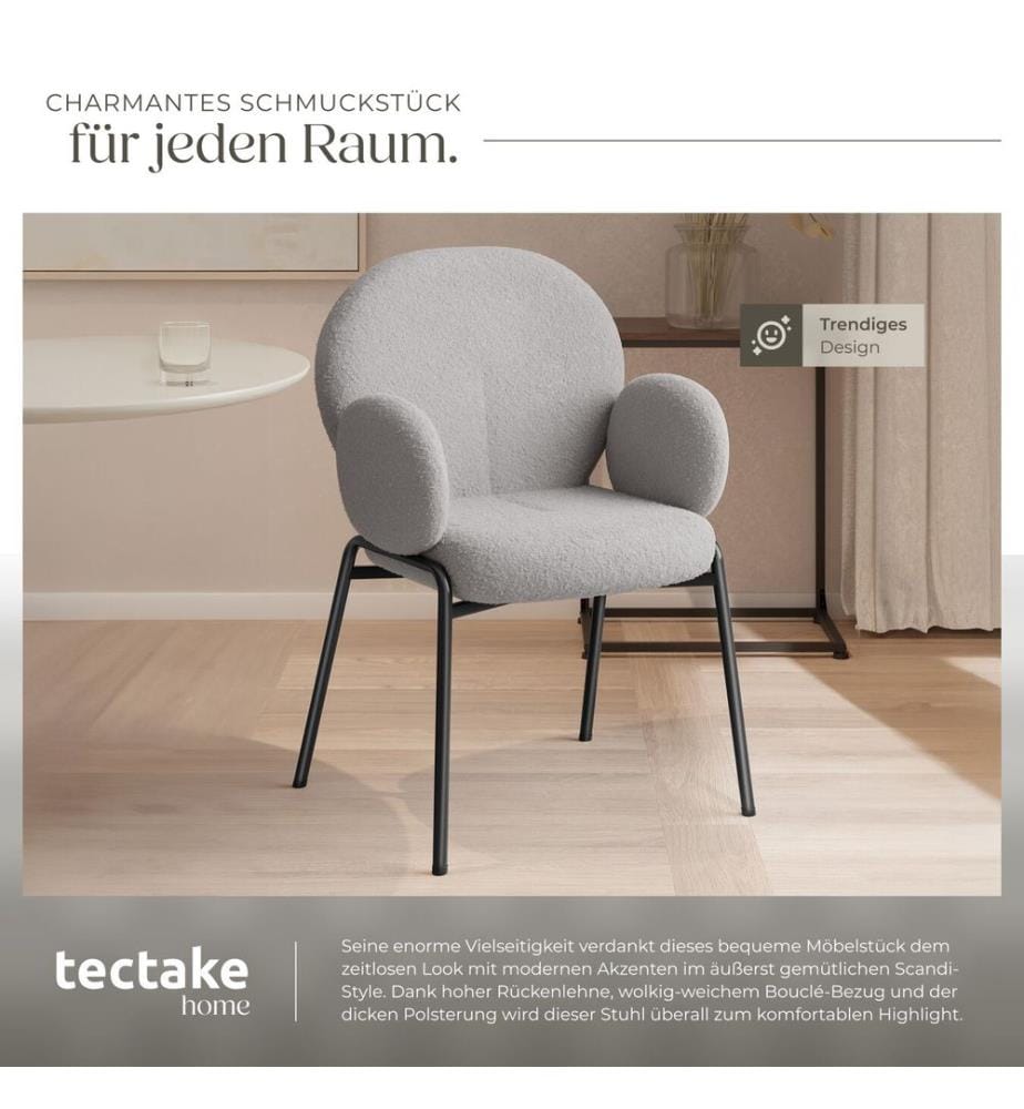 Stuhl Scandi gepolstert, Bouclé-Stoff - hellgrau, 4er Set