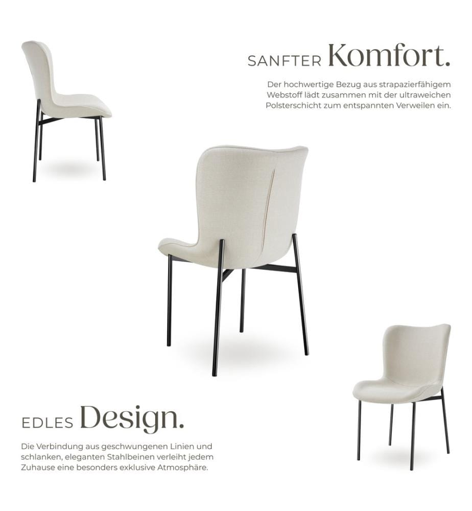 Polsterstuhl Tessa - Webstoff off-whiteschwarz, 4er Set