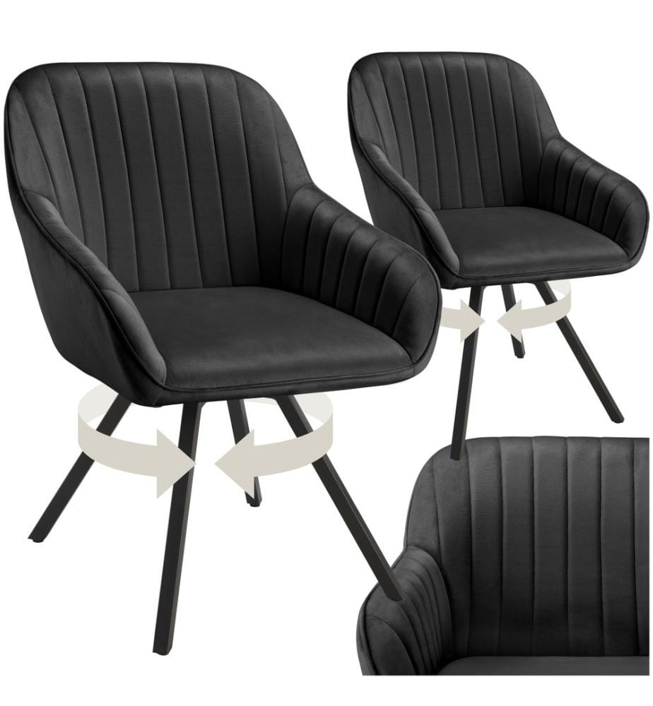 Poltrona girevole con braccioli Snug effetto velluto, imbottita - nero, Set di 2