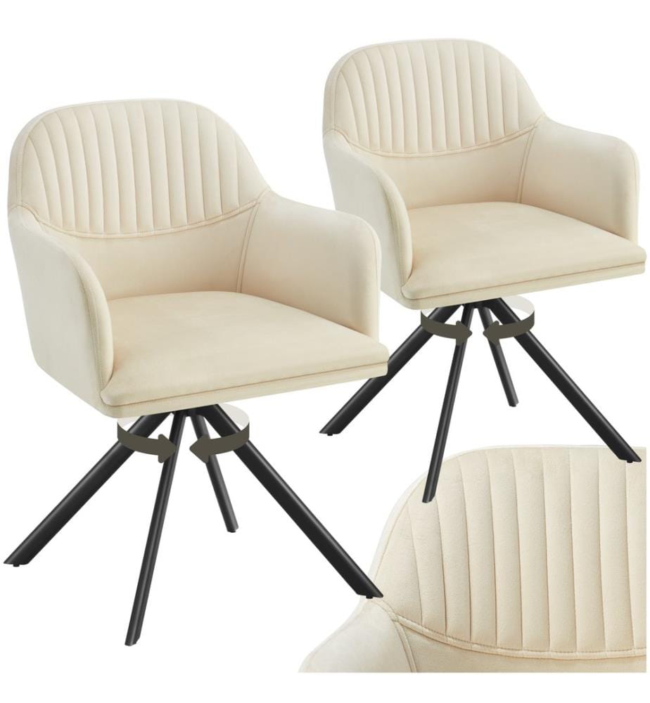 Chaise pivotante en velours Lona avec rembourrage épais - crèmenoir, Lot de 2