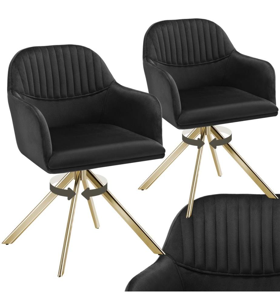 Samt-Drehstuhl Lona mit dicker Polsterung - schwarzgold, 2er Set
