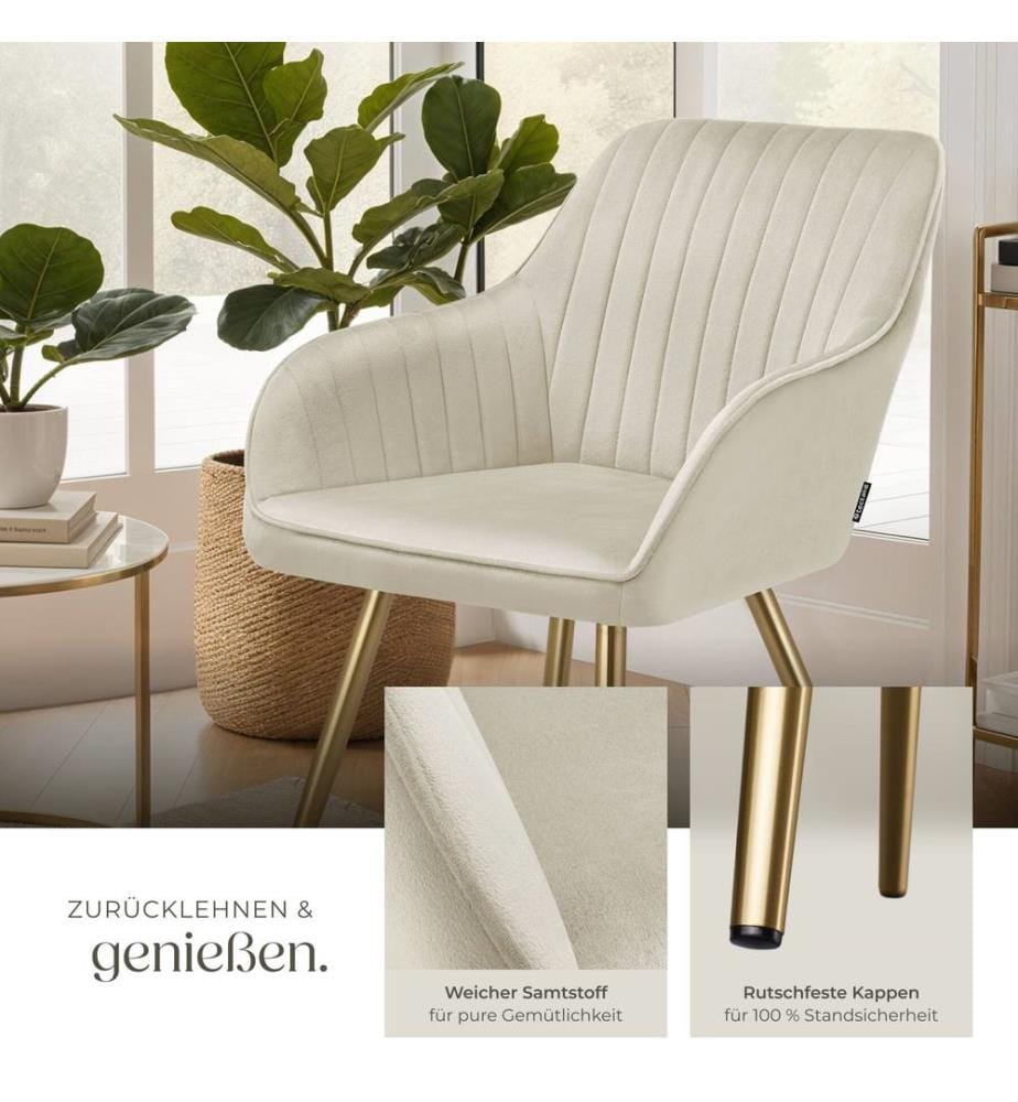 Stuhl Marilyn, Samtoptik, gesteppt - cremegold, 2er Set