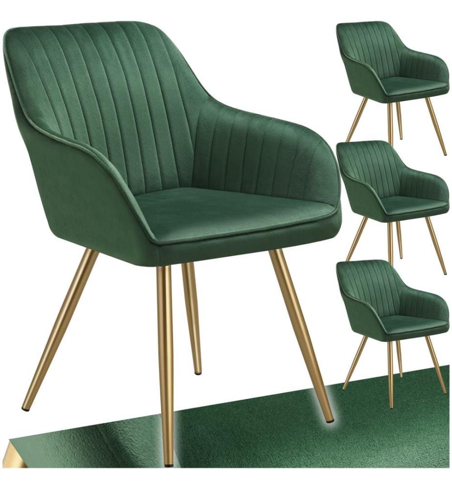 Stuhl Marilyn, Samtoptik, gesteppt - dunkelgrüngold, 4er Set