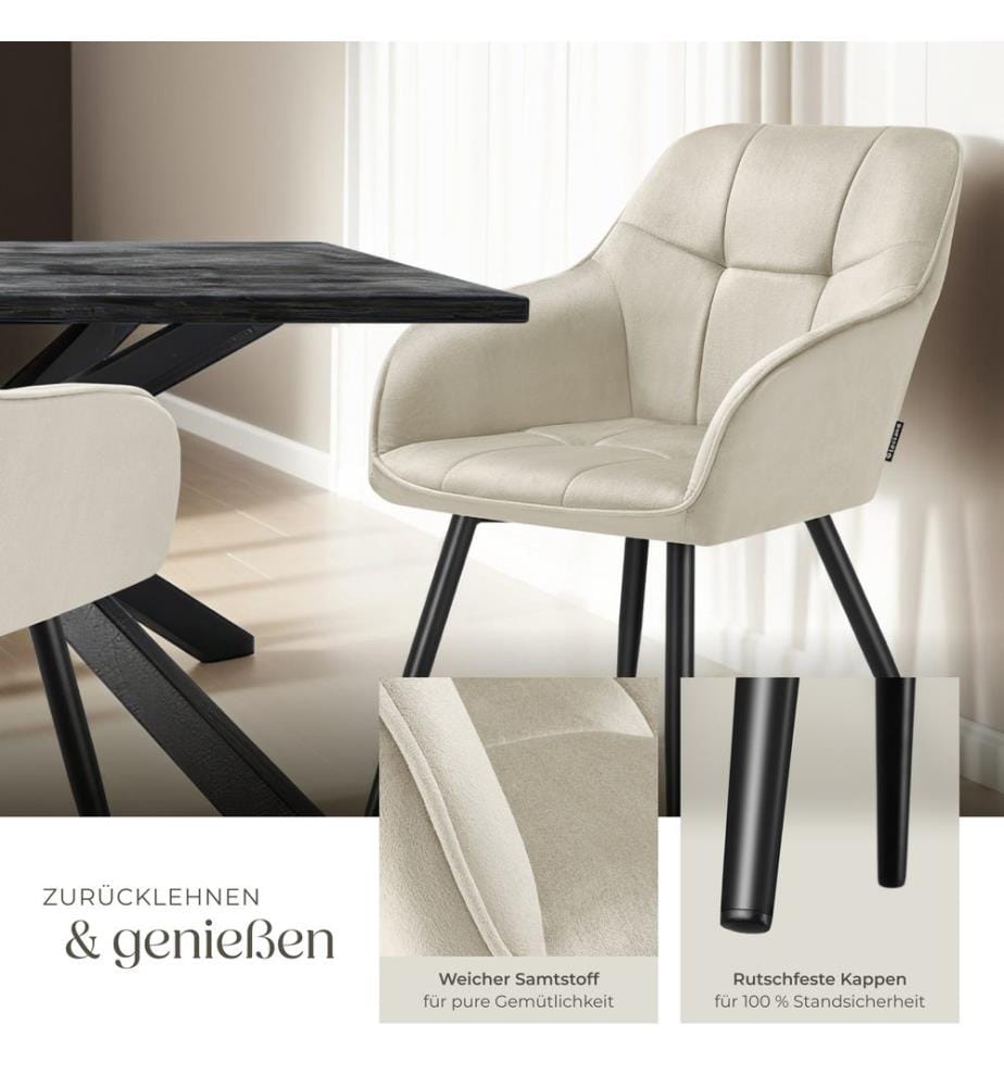 Stuhl Marilyn, Samtoptik, gesteppt - cremeschwarz, 2er Set