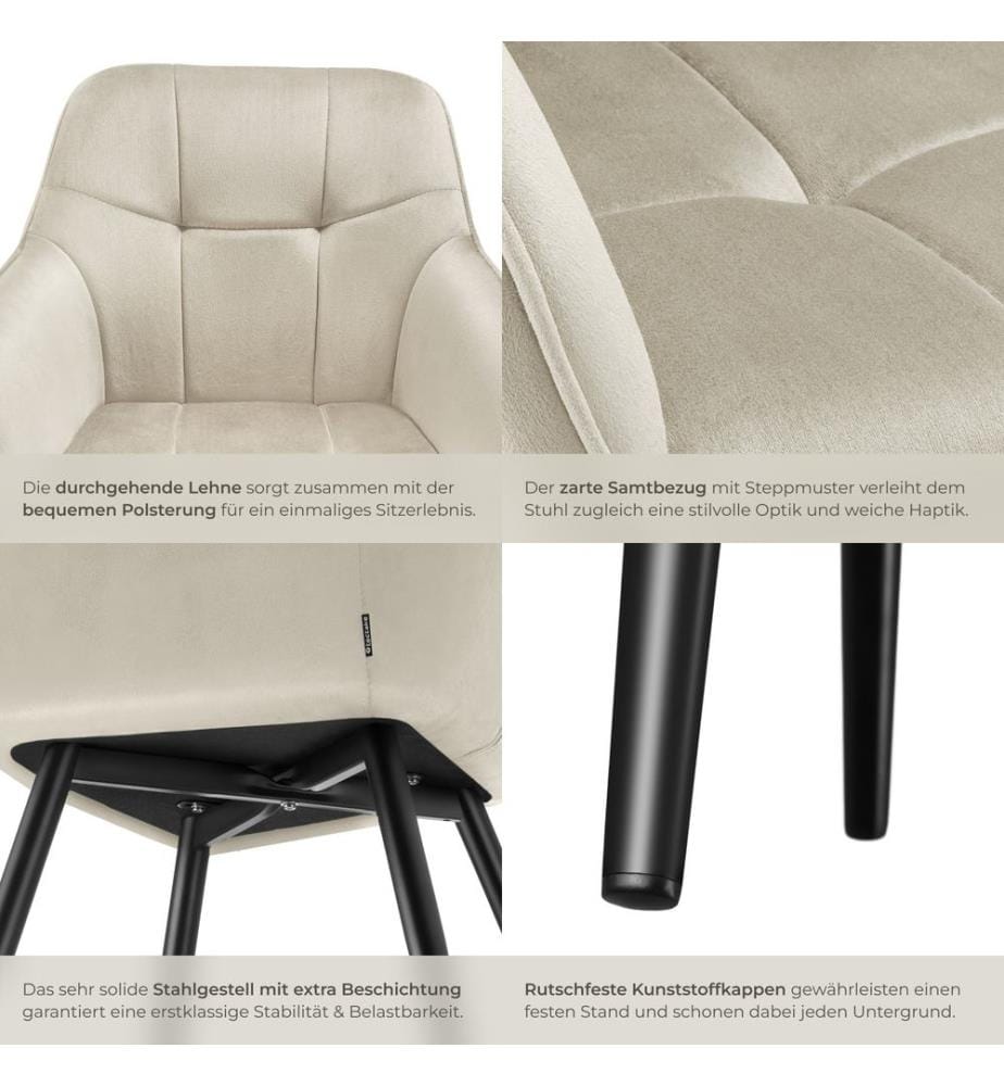 Stuhl Marilyn, Samtoptik, gesteppt - cremeschwarz, 2er Set