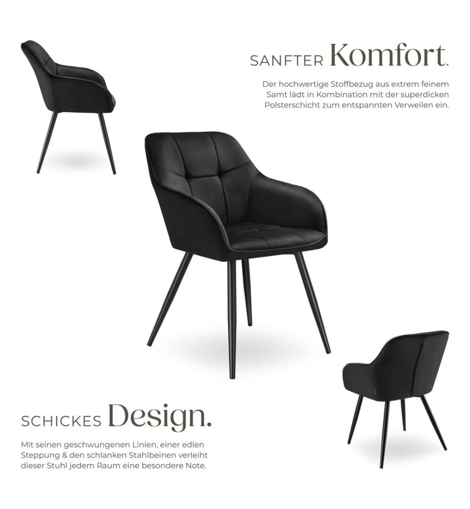 Stuhl Marilyn, Samtoptik, gesteppt - schwarzschwarz, 2er Set