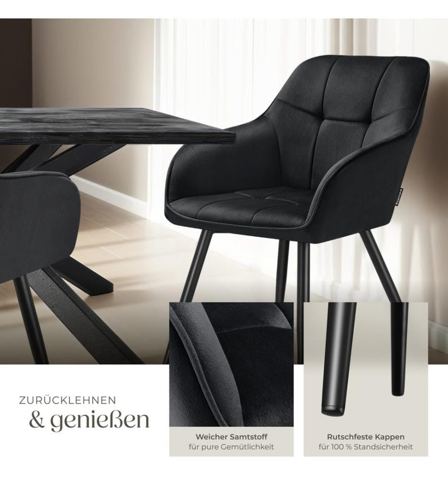 Stuhl Marilyn, Samtoptik, gesteppt - schwarzschwarz, 2er Set