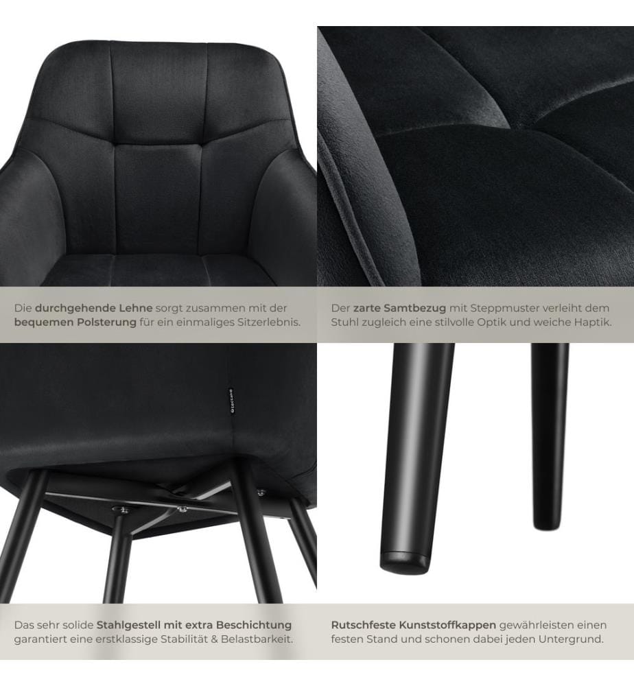 Stuhl Marilyn, Samtoptik, gesteppt - schwarzschwarz, 2er Set