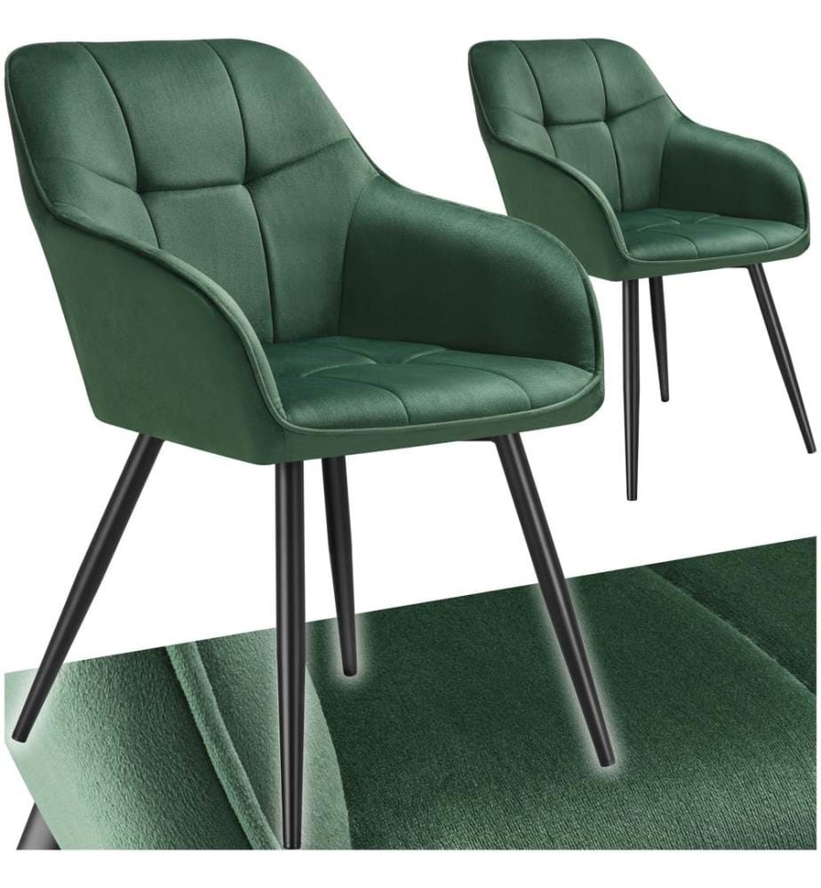 Stuhl Marilyn, Samtoptik, gesteppt - dunkelgrünschwarz, 2er Set