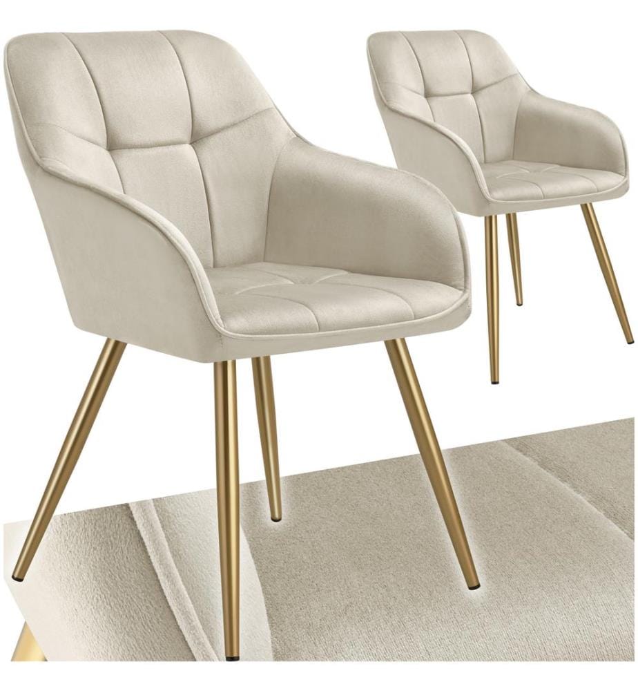 Chaise MARILYN aspect velours capitonné - crèmeor, Lot de 2
