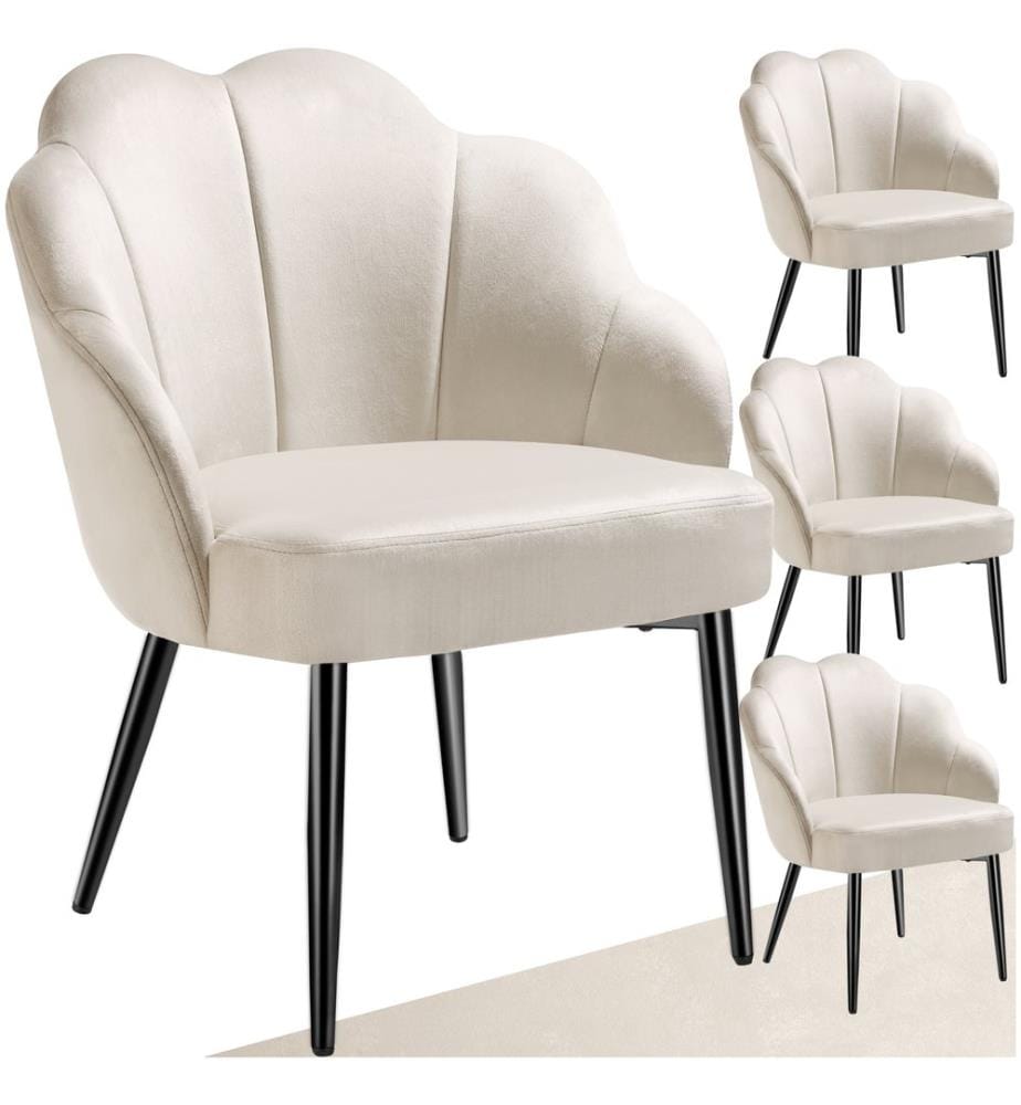Cocktailsessel Hellen, gepolstert mit Samtbezug - cremeschwarz, 4er Set