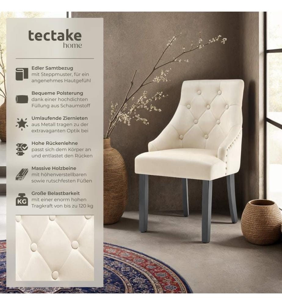 Chaise de salle à manger matelassée en velours EVERDEEN - crèmenoir, Lot de 4