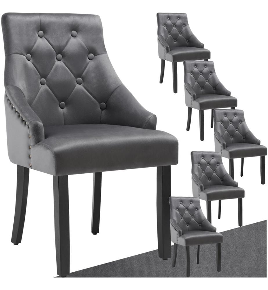 Sedia per sala da pranzo Everdeen, effetto velluto, trapuntata - grigio scuronero, Set di 6