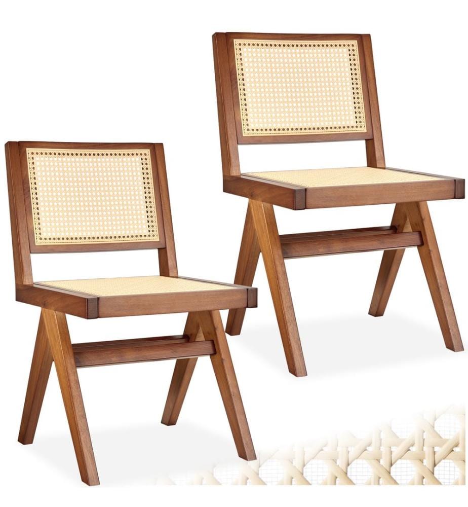 Holzstuhl Lissy mit Wiener Geflecht im Boho-Stil - Eiche dunkel, 2er Set