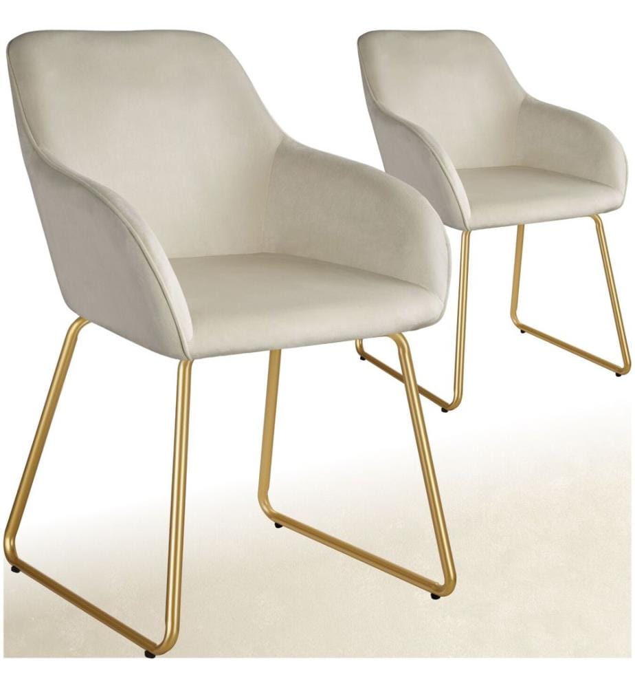 Sedia da pranzo Jeane, effetto velluto, struttura a slitta - Effetto velluto cremaoro, Set di 2